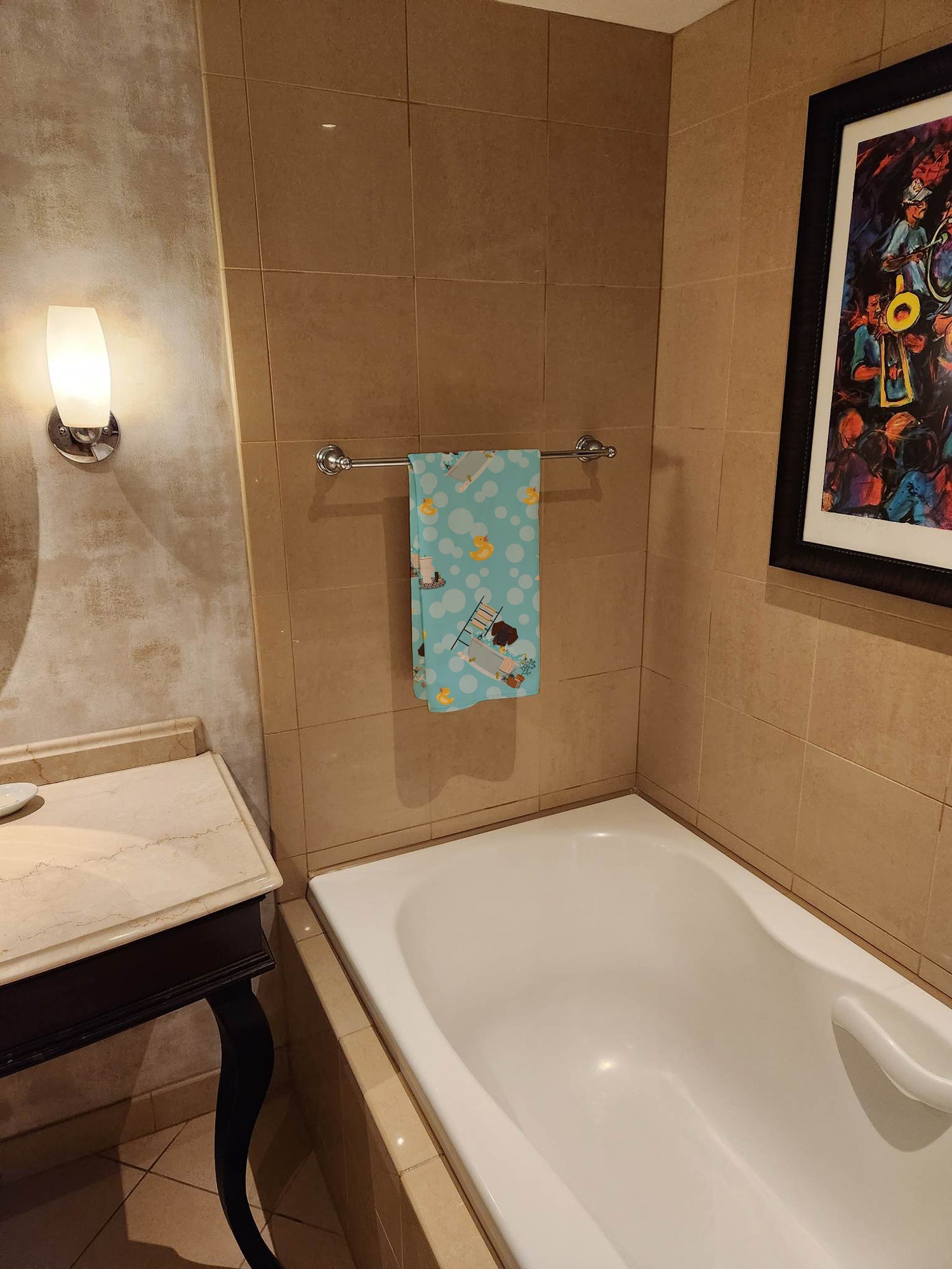 Chocolate Wire Haired Dachshund in Bathtub Bath Towel Large