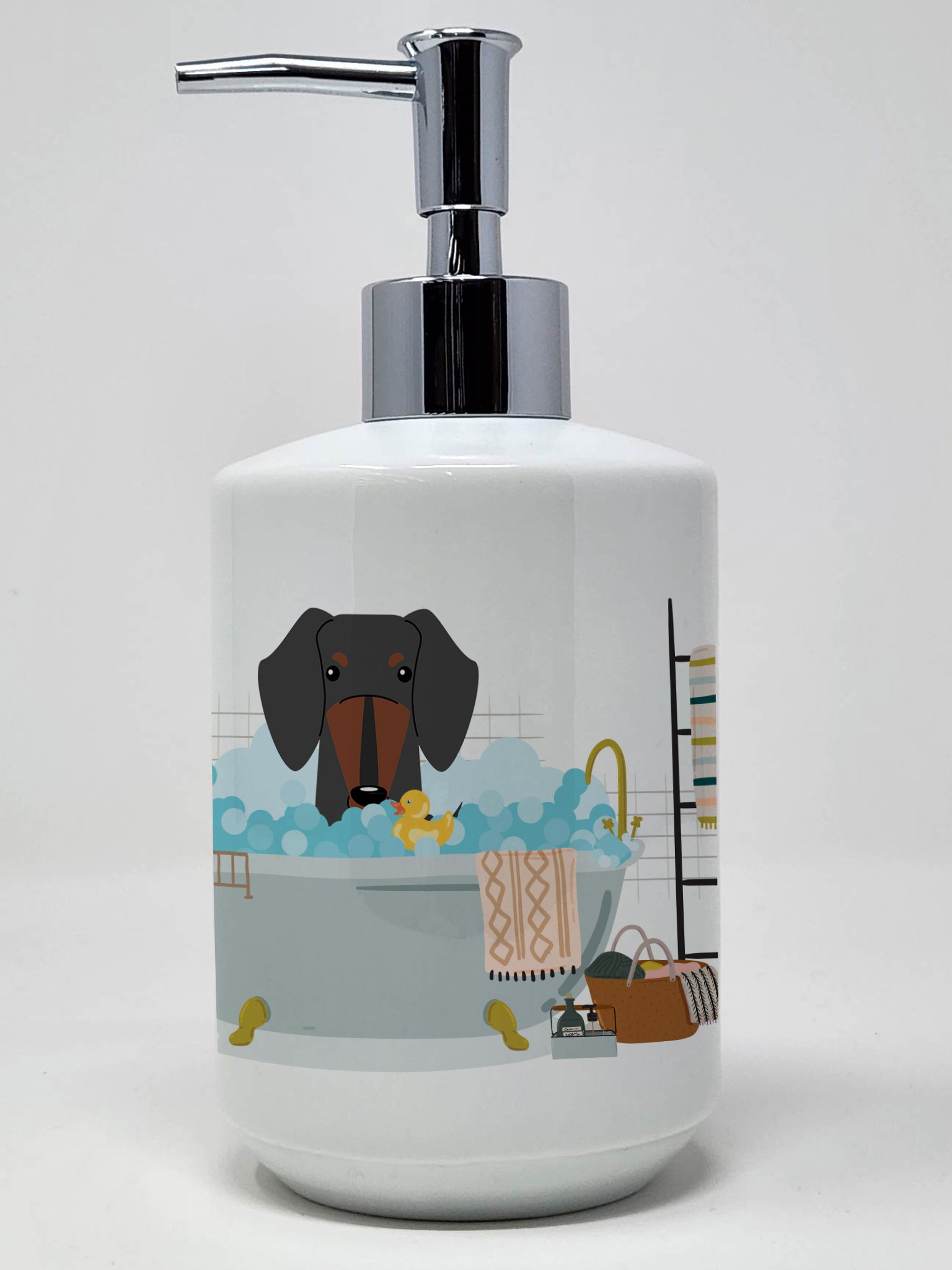 Buy this Black Tan Dachshund in Bathtub Ceramic Soap Dispenser