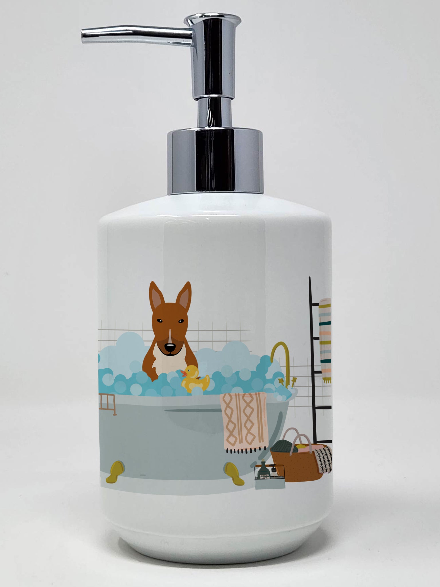 Buy this Red Bull Terrier in Bathtub Ceramic Soap Dispenser