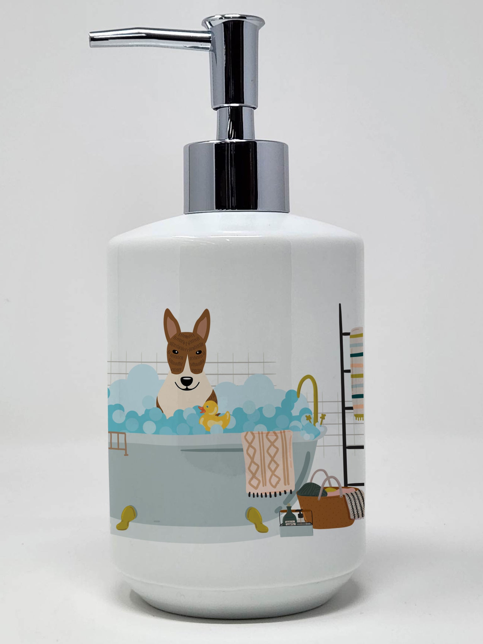 Buy this Brindle Bull Terrier in Bathtub Ceramic Soap Dispenser