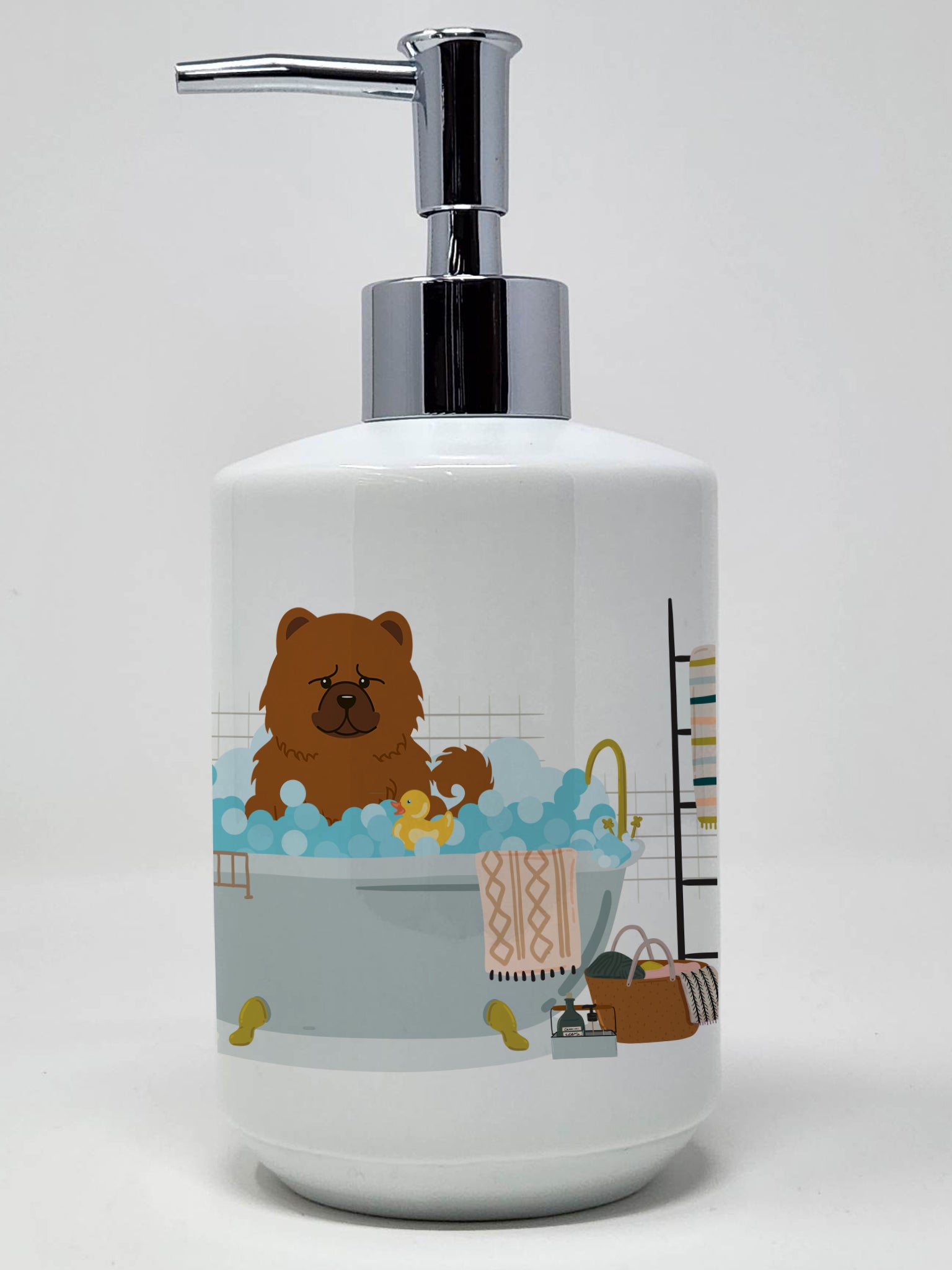 Buy this Red Chow Chow in Bathtub Ceramic Soap Dispenser