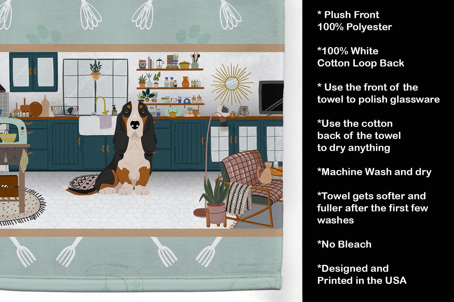 Black Tricolor Basset Hound in the Kitchen Kitchen Towel - the-store.com