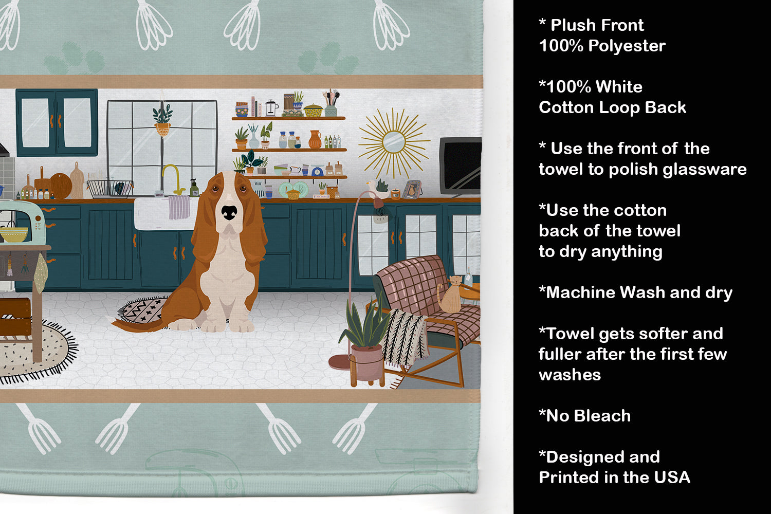 Red and White Tricolor Basset Hound in the Kitchen Kitchen Towel - the-store.com