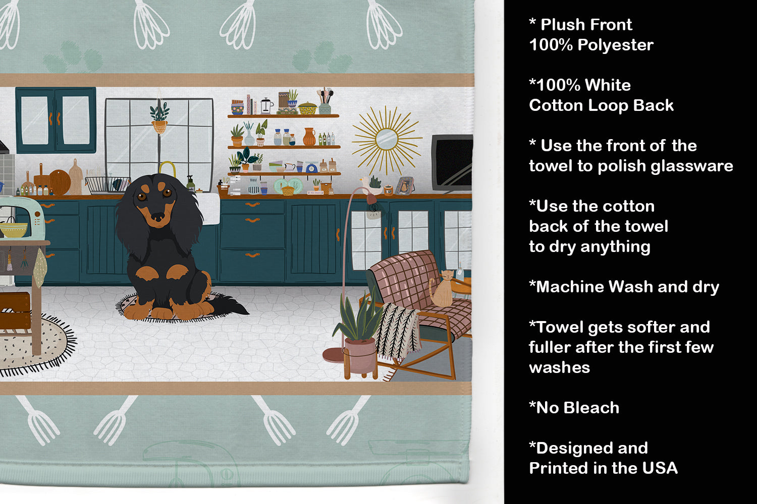 Longhair Black and Tan Dachshund in the Kitchen Kitchen Towel - the-store.com