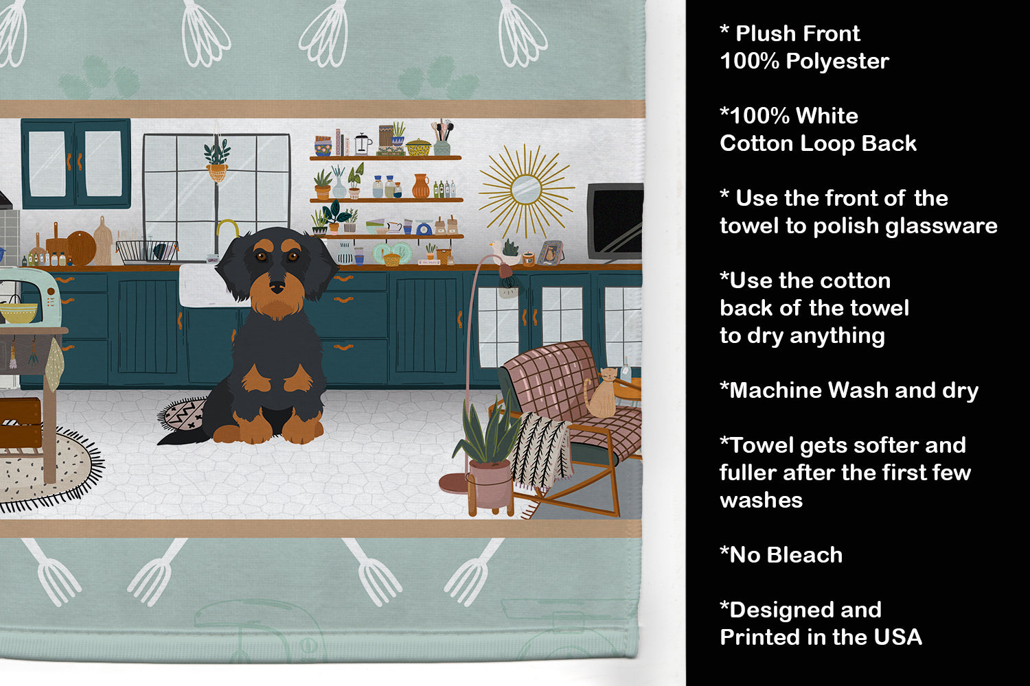 Wirehair Black and Tan Dachshund in the Kitchen Kitchen Towel - the-store.com