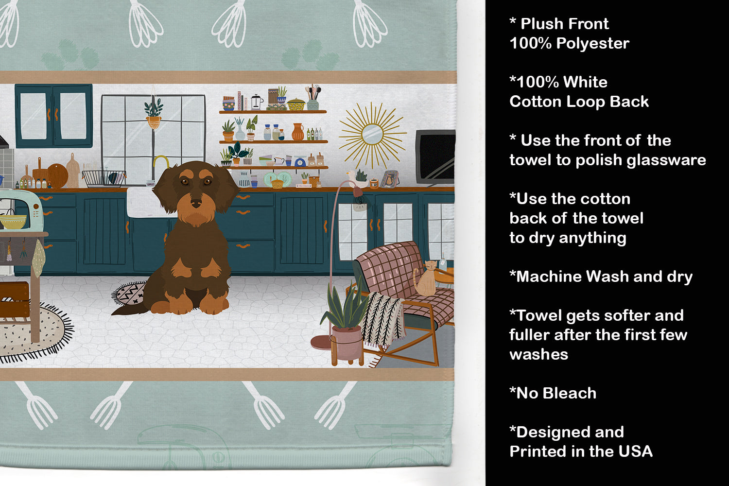 Wirehair Chocolate and Tan Dachshund in the Kitchen Kitchen Towel - the-store.com