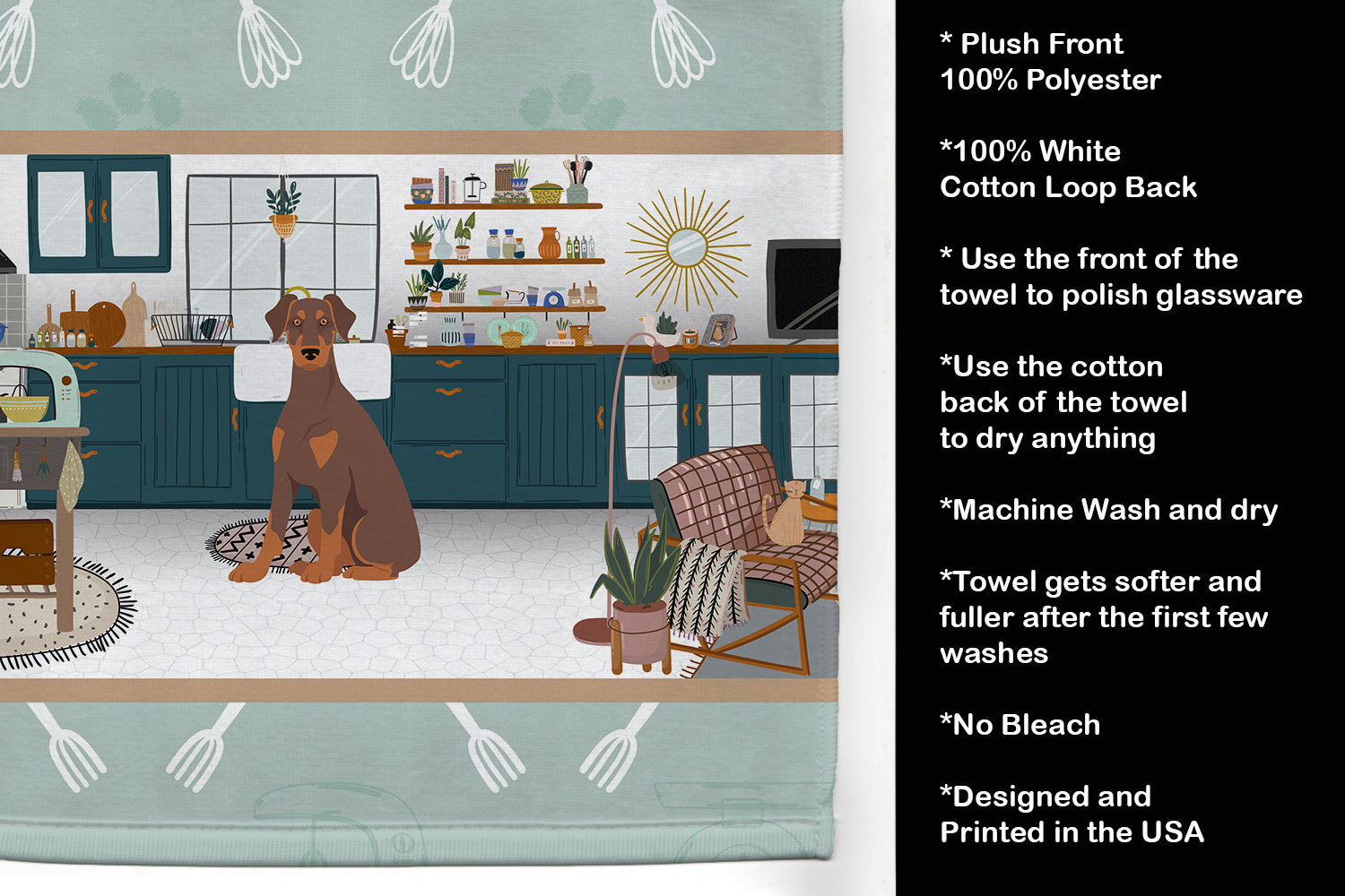 Natural Ear Red and Tan Doberman Pinscher in the Kitchen Kitchen Towel - the-store.com