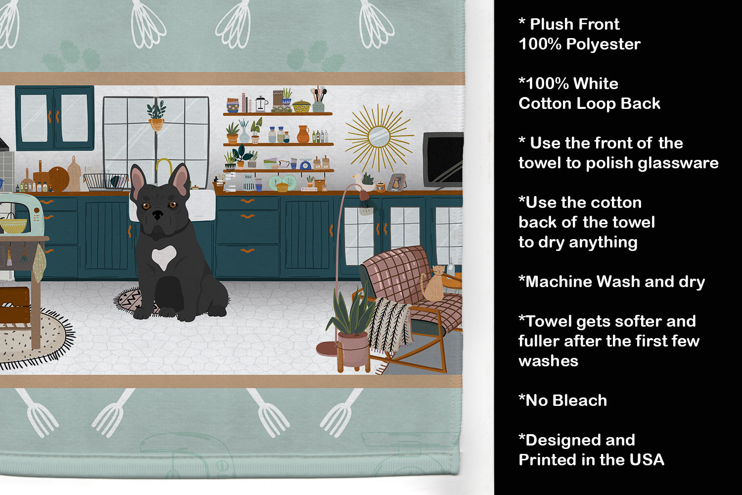Black French Bulldog in the Kitchen Kitchen Towel - the-store.com