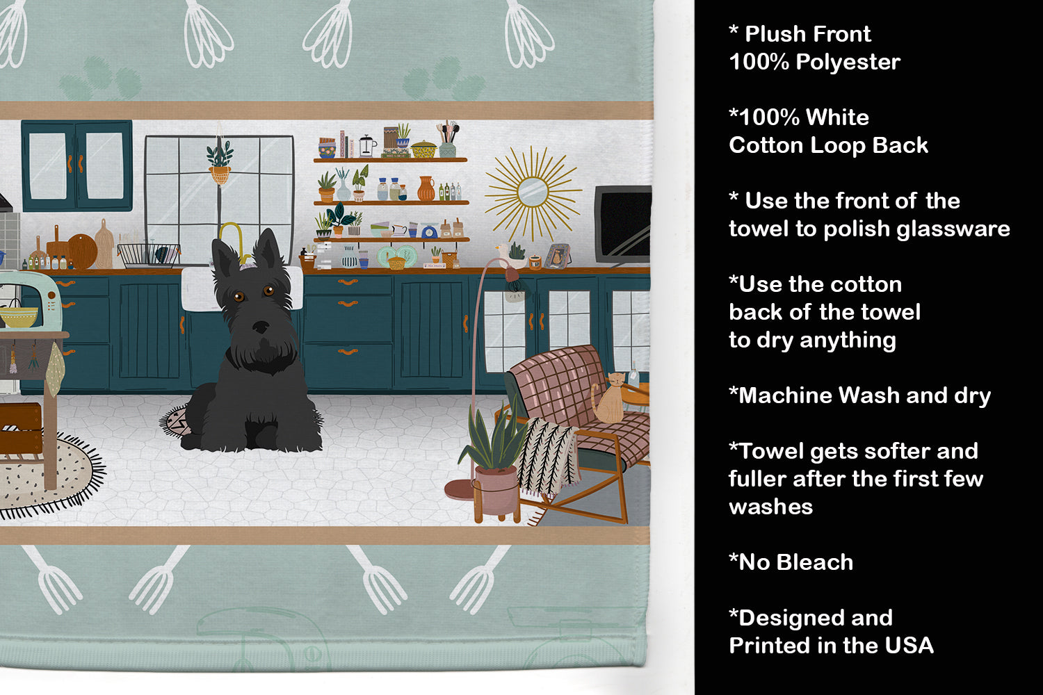 Black Scottish Terrier in the Kitchen Kitchen Towel - the-store.com