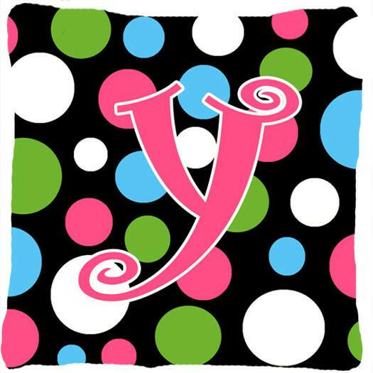 Monogram Initial Y Polkadots and Pink Decorative   Canvas Fabric Pillow CJ1038 - the-store.com