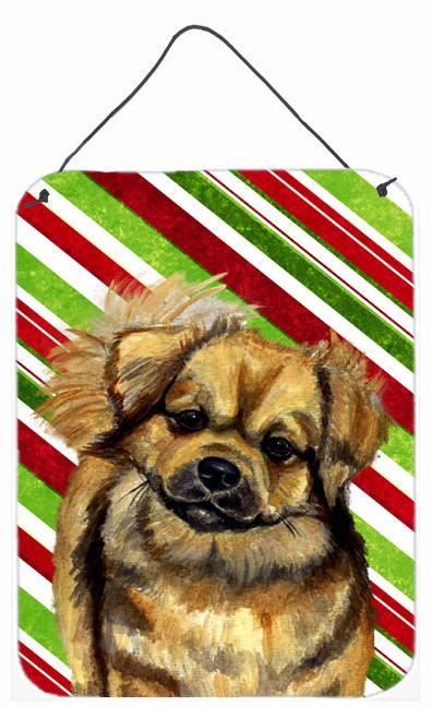 Tibetan Spaniel Candy Cane Holiday Christmas Wall or Door Hanging Prints by Caroline's Treasures
