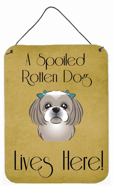Gray Silver Shih Tzu Spoiled Dog Lives Here Wall or Door Hanging Prints BB1498DS1216 by Caroline&#39;s Treasures