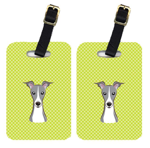 Pair of Checkerboard Lime Green Italian Greyhound Luggage Tags BB1298BT by Caroline&#39;s Treasures