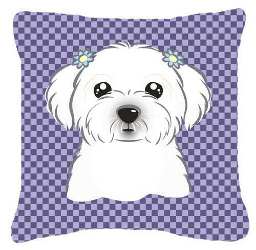 Purple Checkered Maltese   Canvas Fabric Decorative Pillow BB1134PW1414 - the-store.com