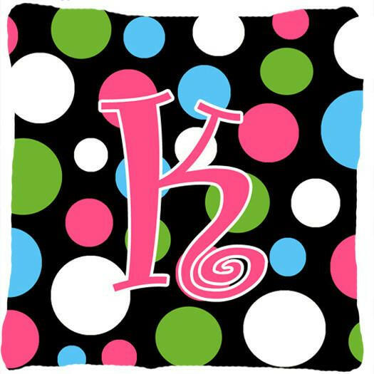 Monogram Initial K Polkadots and Pink Decorative   Canvas Fabric Pillow CJ1038 - the-store.com