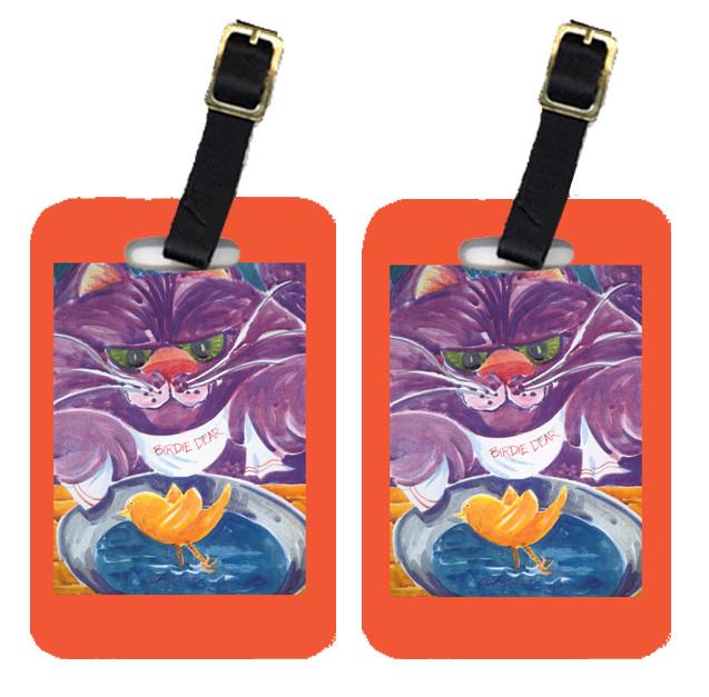Caroline's Treasures Purple Cat Birdie Dear Luggage Tags – Set of 2 Durable Bag Tags with Straps
