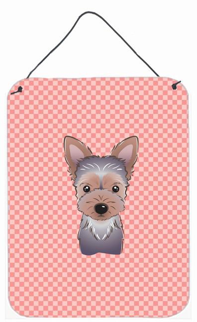 Checkerboard Pink Yorkie Puppy Wall or Door Hanging Prints BB1232DS1216 by Caroline&#39;s Treasures