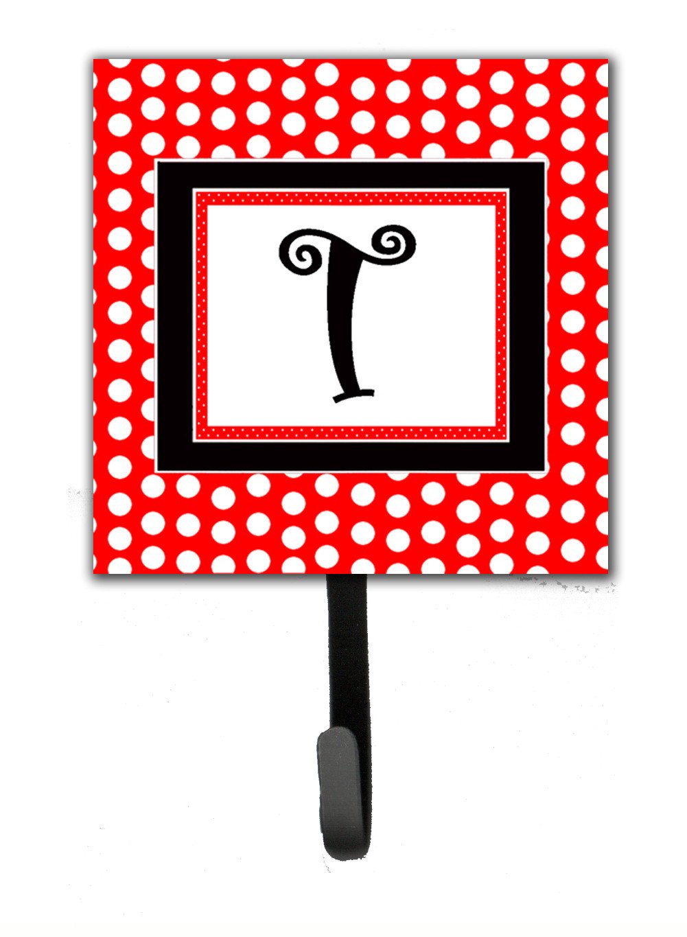 Letter T Initial Monogram - Red Black Polka Dots Leash Holder or Key Hook by Caroline's Treasures