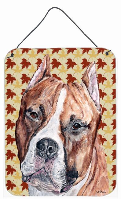 Staffordshire Bull Terrier Staffie Fall Leaves Wall or Door Hanging Prints SC9680DS1216 by Caroline&#39;s Treasures