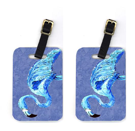Pair of Flamingo On Slate Blue Luggage Tags by Caroline&#39;s Treasures