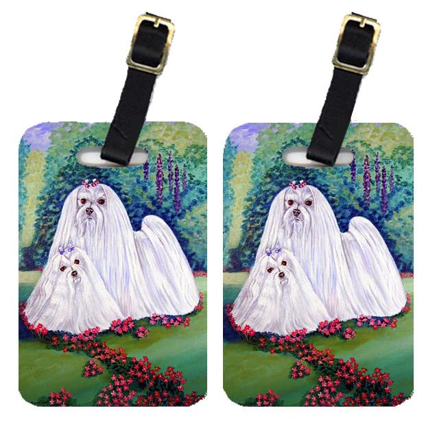Pair of 2 Maltese and puppy Garden Beauties Luggage Tags by Caroline&#39;s Treasures