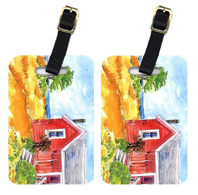 Pair of 2 Red Cottage House at the lake or Beach Luggage Tags by Caroline&#39;s Treasures