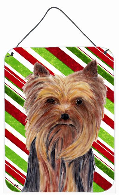 Yorkie Candy Cane Holiday Christmas Aluminium Metal Wall or Door Hanging Prints by Caroline's Treasures