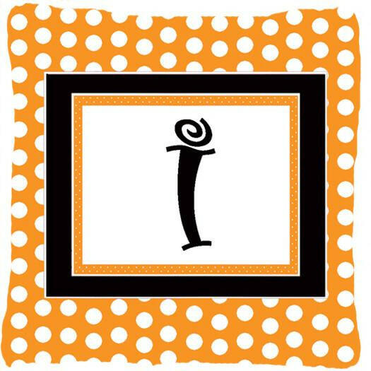 Monogram Initial I Orange Polkadots Decorative   Canvas Fabric Pillow CJ1033 - the-store.com