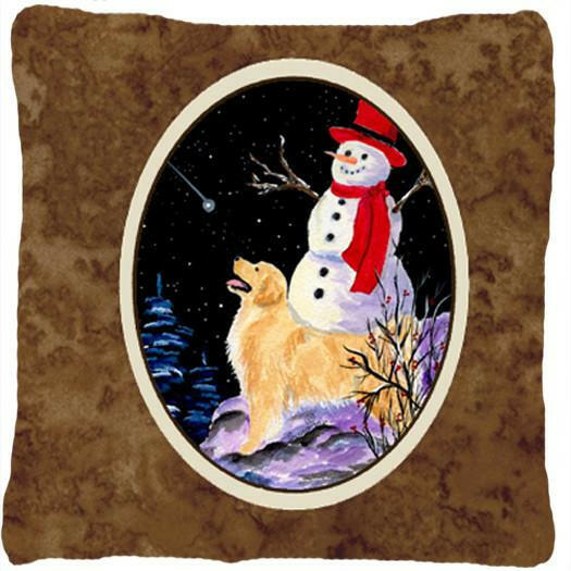 Golden Retriever with Snowman in red Hat Decorative   Canvas Fabric Pillow by Caroline's Treasures