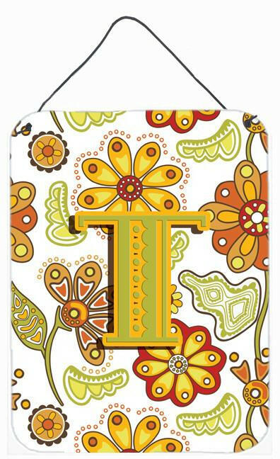 Letter T Floral Mustard and Green Wall or Door Hanging Prints CJ2003-TDS1216 by Caroline&#39;s Treasures