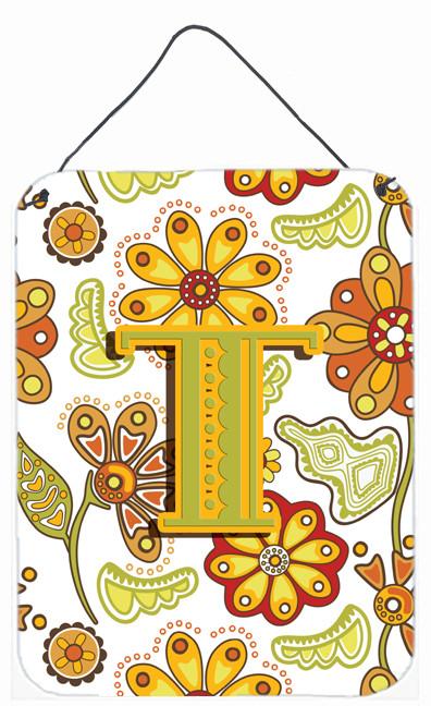 Letter T Floral Mustard and Green Wall or Door Hanging Prints CJ2003-TDS1216 by Caroline&#39;s Treasures
