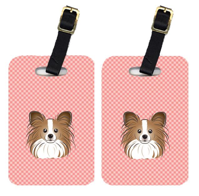 Pair of Checkerboard Pink Papillon Luggage Tags BB1248BT by Caroline&#39;s Treasures