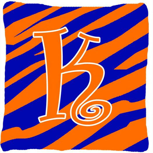 Monogram Initial K Tiger Stripe Blue and Orange Decorative Canvas Fabric Pillow - the-store.com