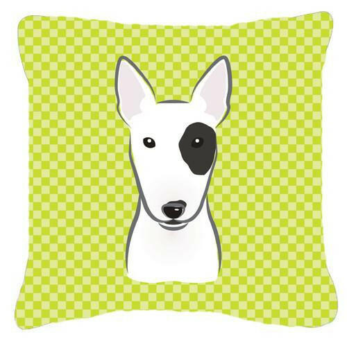 Checkerboard Lime Green Bull Terrier Canvas Fabric Decorative Pillow BB1271PW1414 - the-store.com