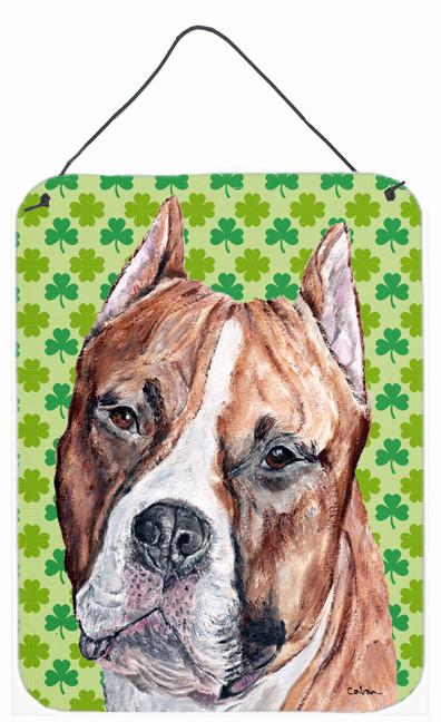 Staffordshire Bull Terrier Staffie Lucky Shamrock St. Patrick&#39;s Day Wall or Door Hanging Prints SC9728DS1216 by Caroline&#39;s Treasures