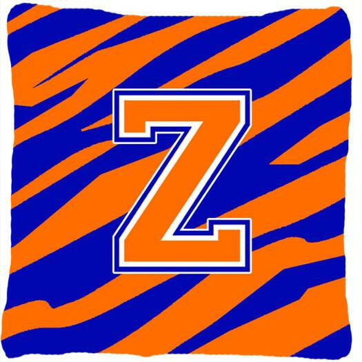 Monogram Initial Z Tiger Stripe - Blue Orange Decorative   Canvas Fabric Pillow - the-store.com