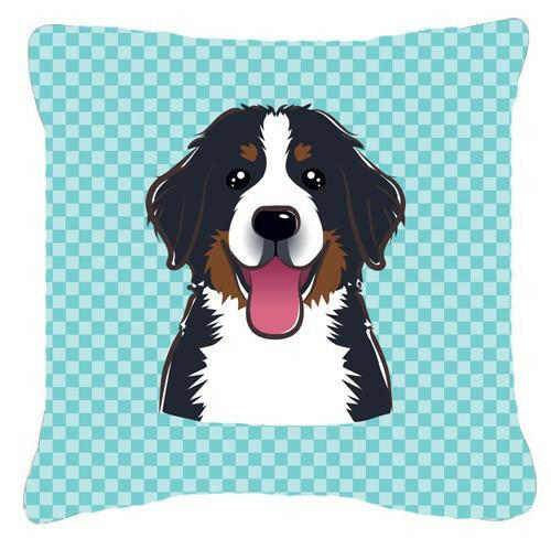 Checkerboard Blue Bernese Mountain Dog Canvas Fabric Decorative Pillow BB1175PW1414 - the-store.com