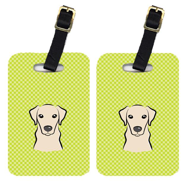 Pair of Checkerboard Lime Green Yellow Labrador Luggage Tags BB1284BT by Caroline&#39;s Treasures