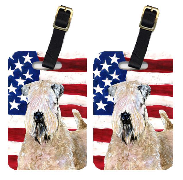 Pair of USA American Flag with Wheaten Terrier Soft Coated Luggage Tags SS4019BT by Caroline&#39;s Treasures