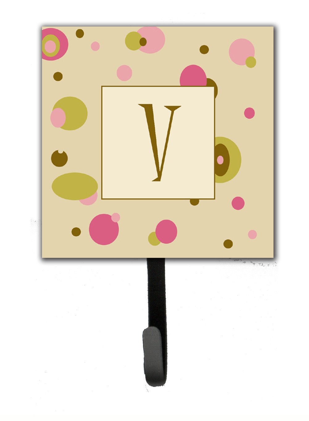 Letter V Initial Monogram - Tan Dots Leash Holder or Key Hook by Caroline's Treasures