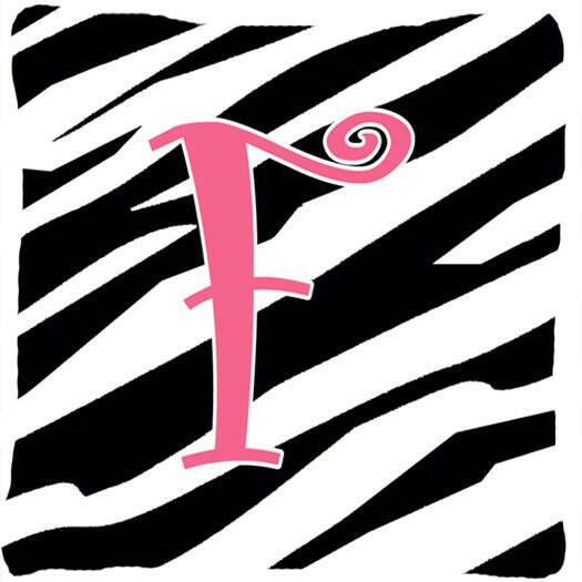 Monogram Initial F Zebra Stripe and Pink Decorative Canvas Fabric Pillow CJ1037 - the-store.com