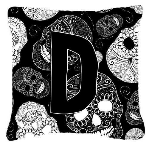 Letter D Day of the Dead Skulls Black Canvas Fabric Decorative Pillow CJ2008-DPW1414 by Caroline&#39;s Treasures