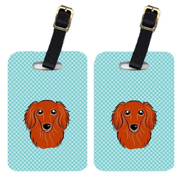 Pair of Checkerboard Blue Longhair Red Dachshund Luggage Tags BB1152BT by Caroline&#39;s Treasures