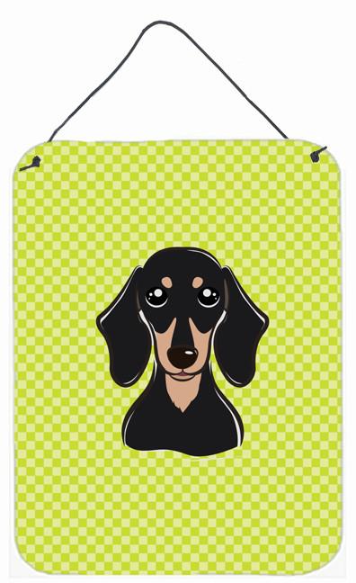 Checkerboard Lime Green Smooth Black and Tan Dachshund Wall Door Hanging Prints by Caroline's Treasures