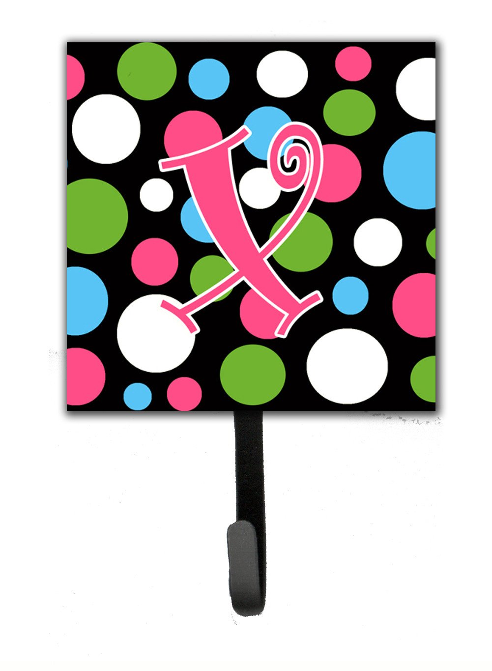 Letter X Initial Monogram - Polkadots and Pink Leash Holder or Key Hook by Caroline's Treasures