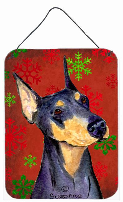 Doberman Red and Green Snowflakes Holiday Christmas Wall or Door Hanging Prints by Caroline's Treasures