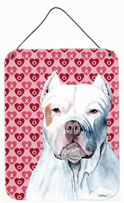 Pit Bull Hearts Love and Valentine&#39;s Day Portrait Wall or Door Hanging Prints by Caroline&#39;s Treasures