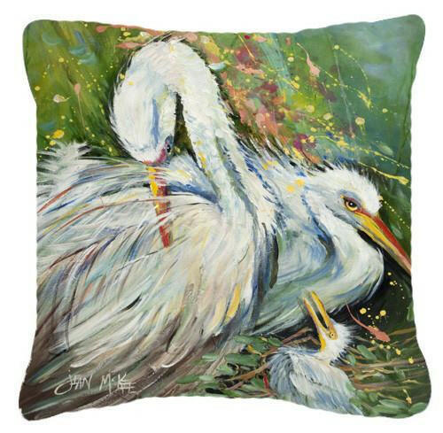 White Egret in the rain Canvas Fabric Decorative Pillow JMK1210PW1414 by Caroline's Treasures