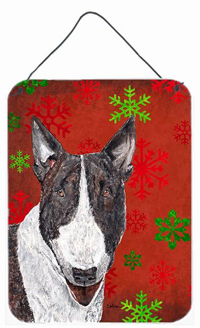 Bull Terrier Red Snowflake Christmas Wall or Door Hanging Prints by Caroline&#39;s Treasures