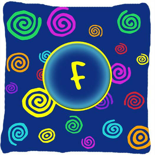 Letter F Initial Monogram - Blue Swirls Decorative   Canvas Fabric Pillow - the-store.com
